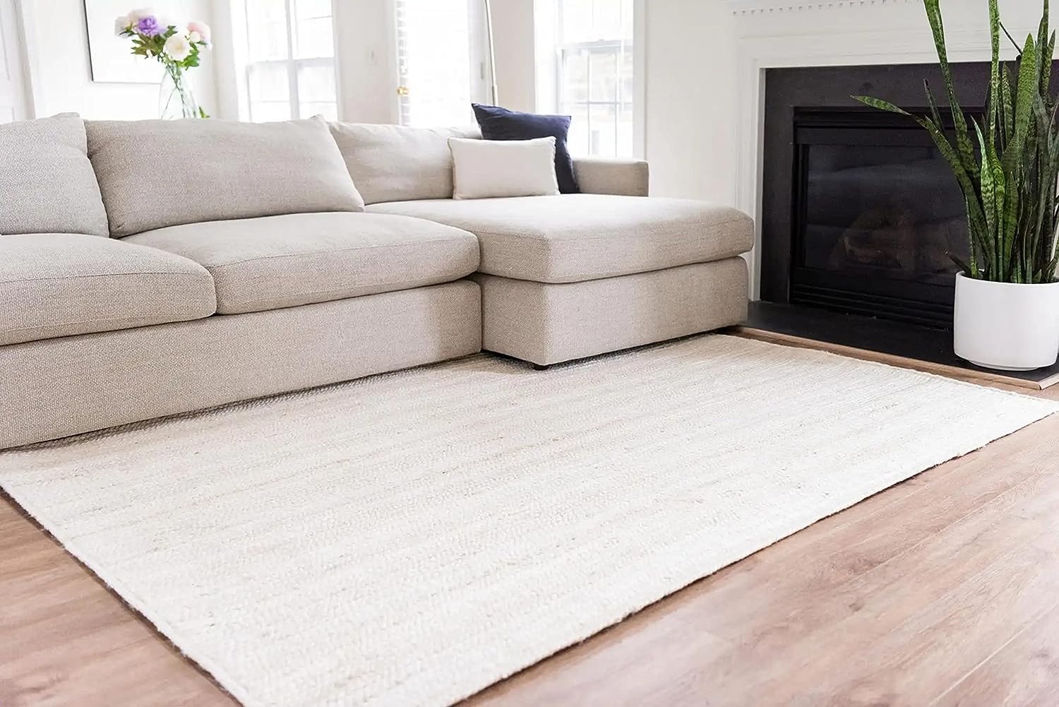 RUG Jute Natural Hand Braided Rug Rectangle White Handmade Natural Fiber Area Carpet Kitchen, Hallway Rugs For Living-60x90 CM