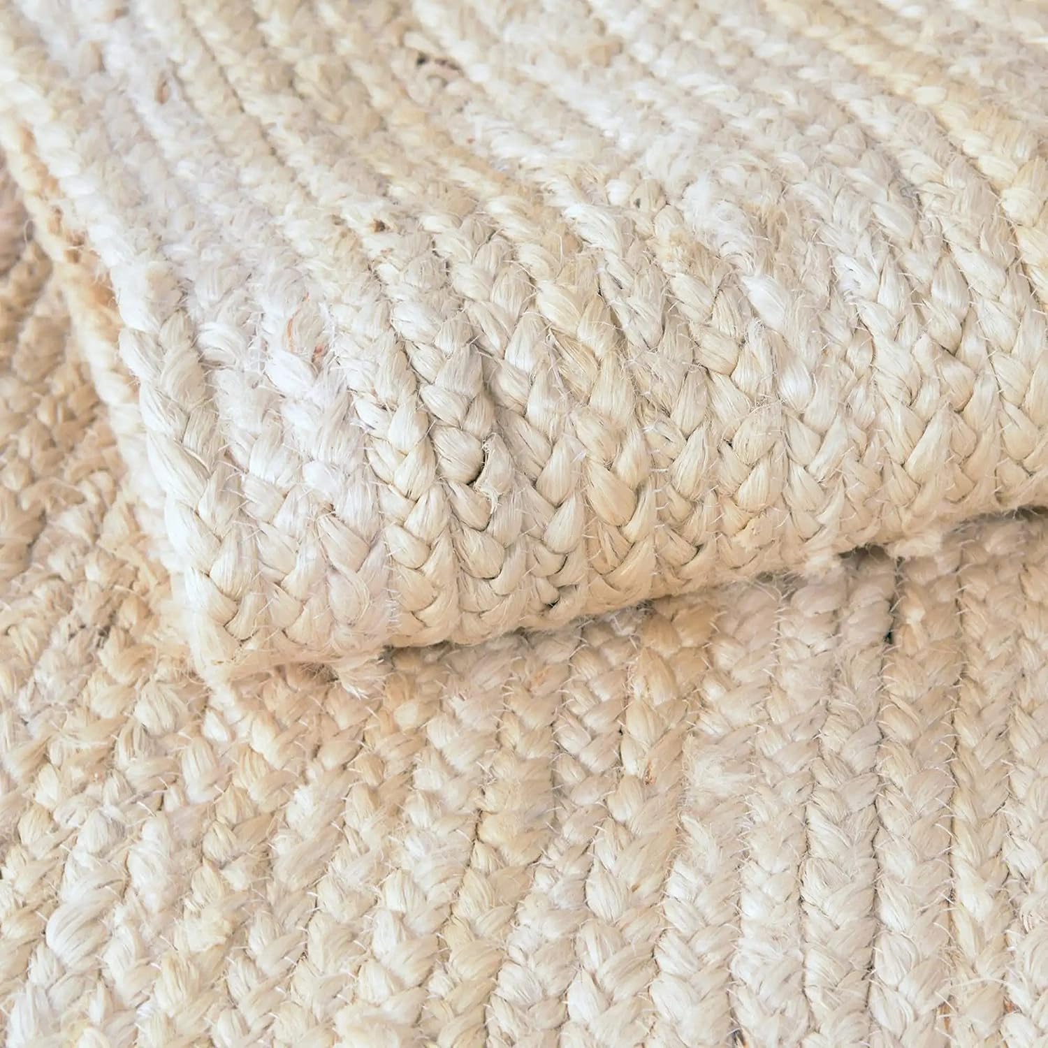 RUG Jute Natural Hand Braided Rug Rectangle White Handmade Natural Fiber Area Carpet Kitchen, Hallway Rugs For Living-60x90 CM