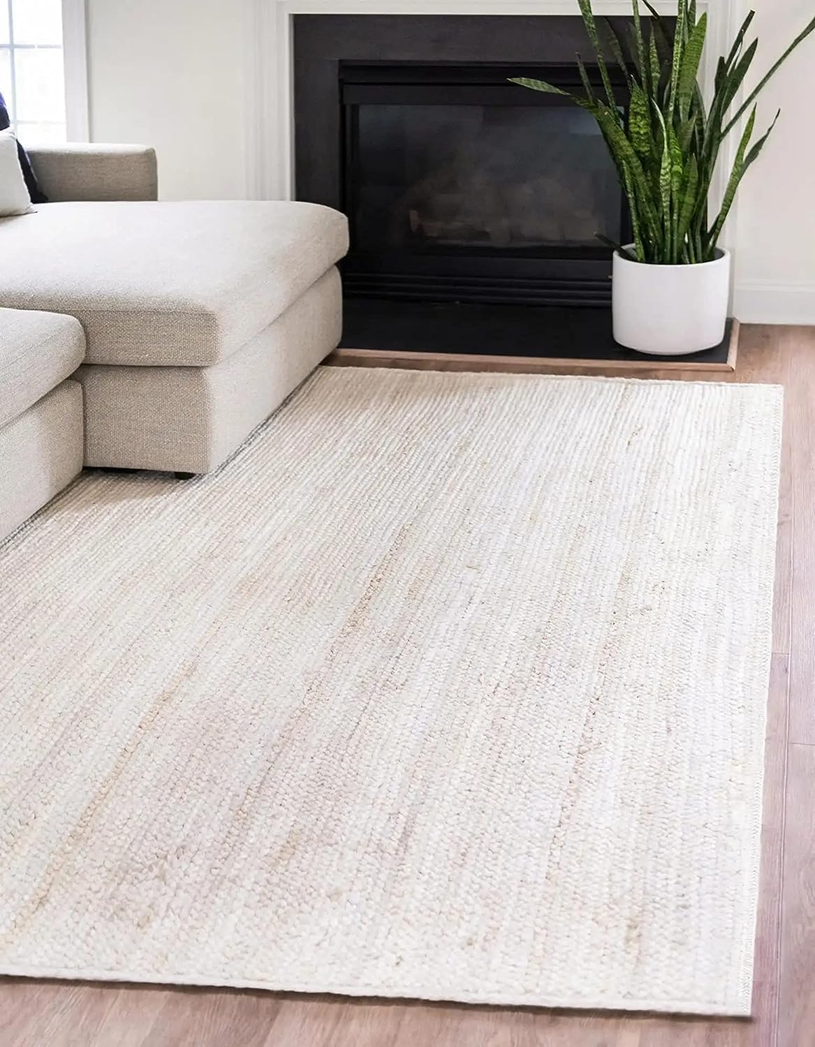 RUG Jute Natural Hand Braided Rug Rectangle White Handmade Natural Fiber Area Carpet Kitchen, Hallway Rugs For Living-60x90 CM