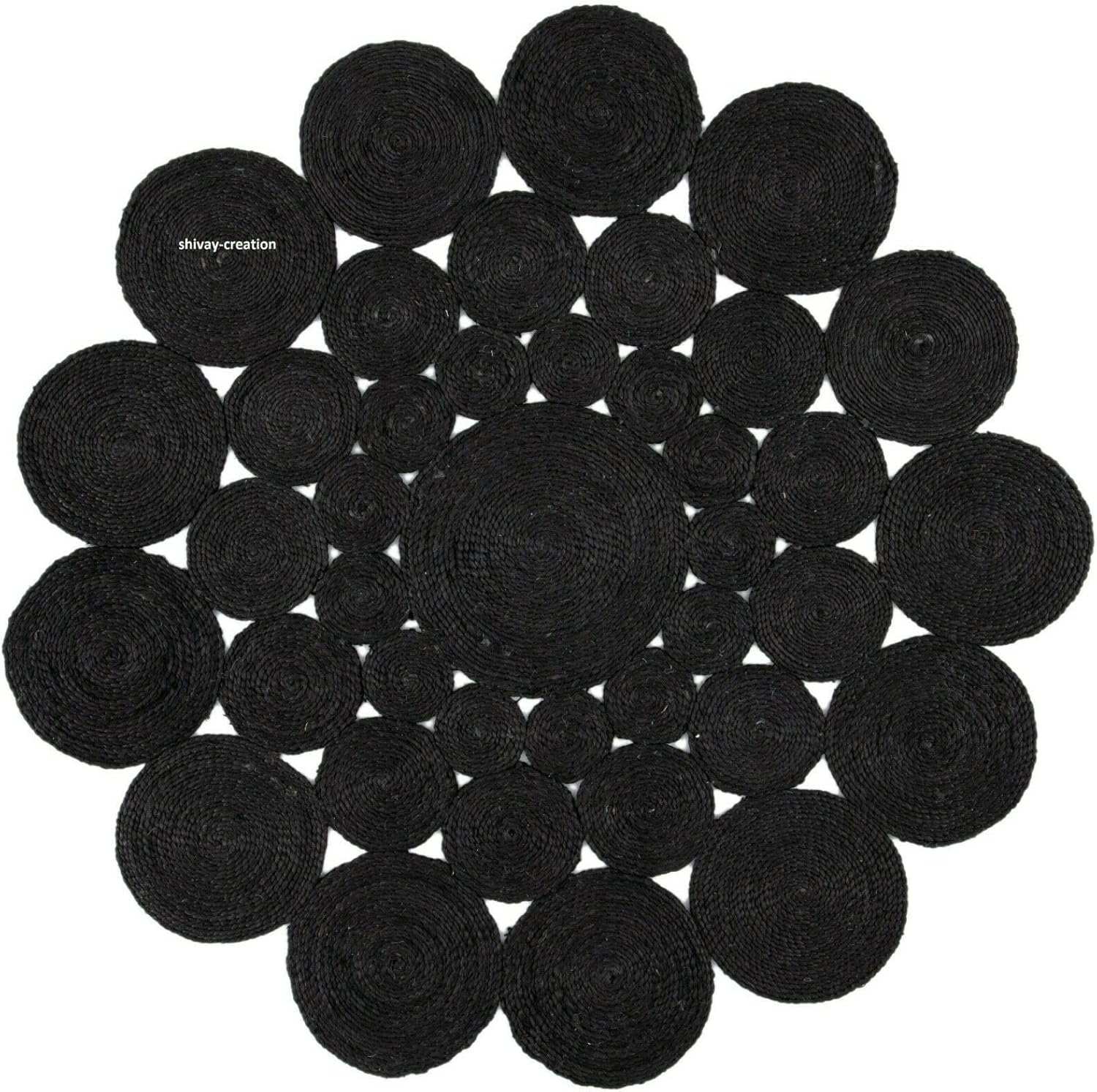 Circle Design Round Natural Jute Handmade Braided Area Rug Living room, Kitchen, Indoor Outdoor Carpet Rug (60x60 CM (2X2 Square Feet), Black)